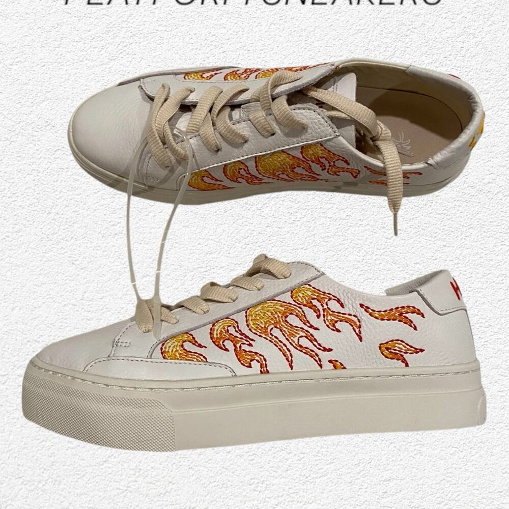 Soludos Flamed White Platform Sneakers Size 8 “Hot Stuff”